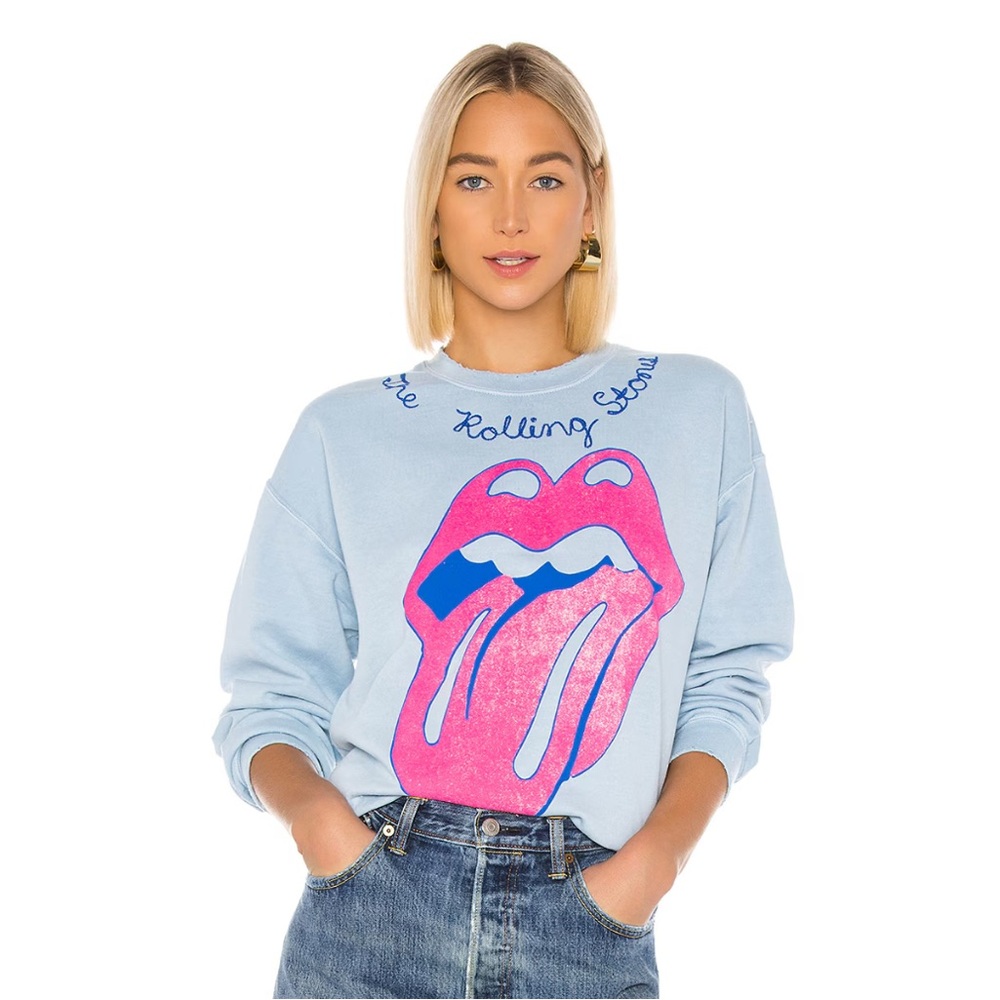 The Rolling Stones Light Blue and Pink Women's Sweatshirt